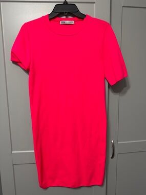 Zara Hot Pink Short Sleeve Shift Dress